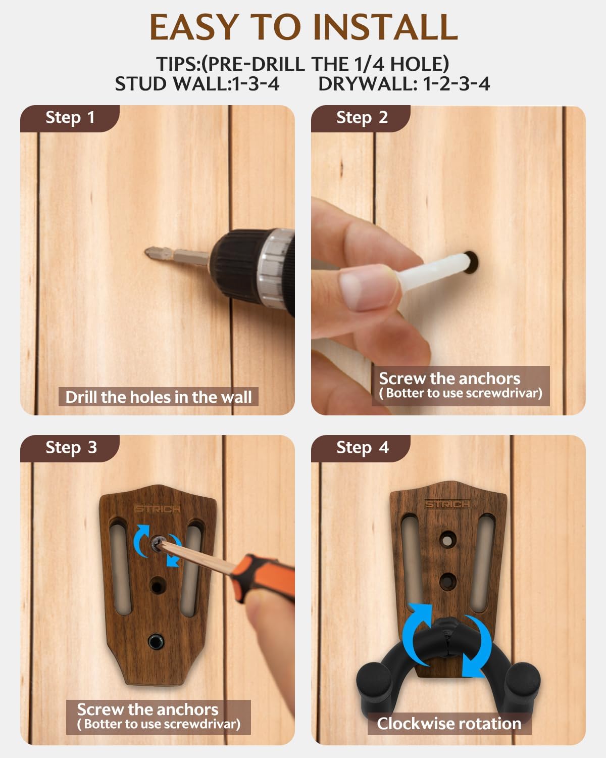 Strich Black Walnut Guitar Wall Mount ST055